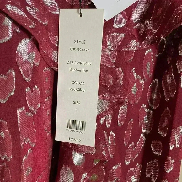 Veronica Beard Benton Top Ruffles One Shoulder Red/Silver‎ Size 8 - Picture 9 of 16